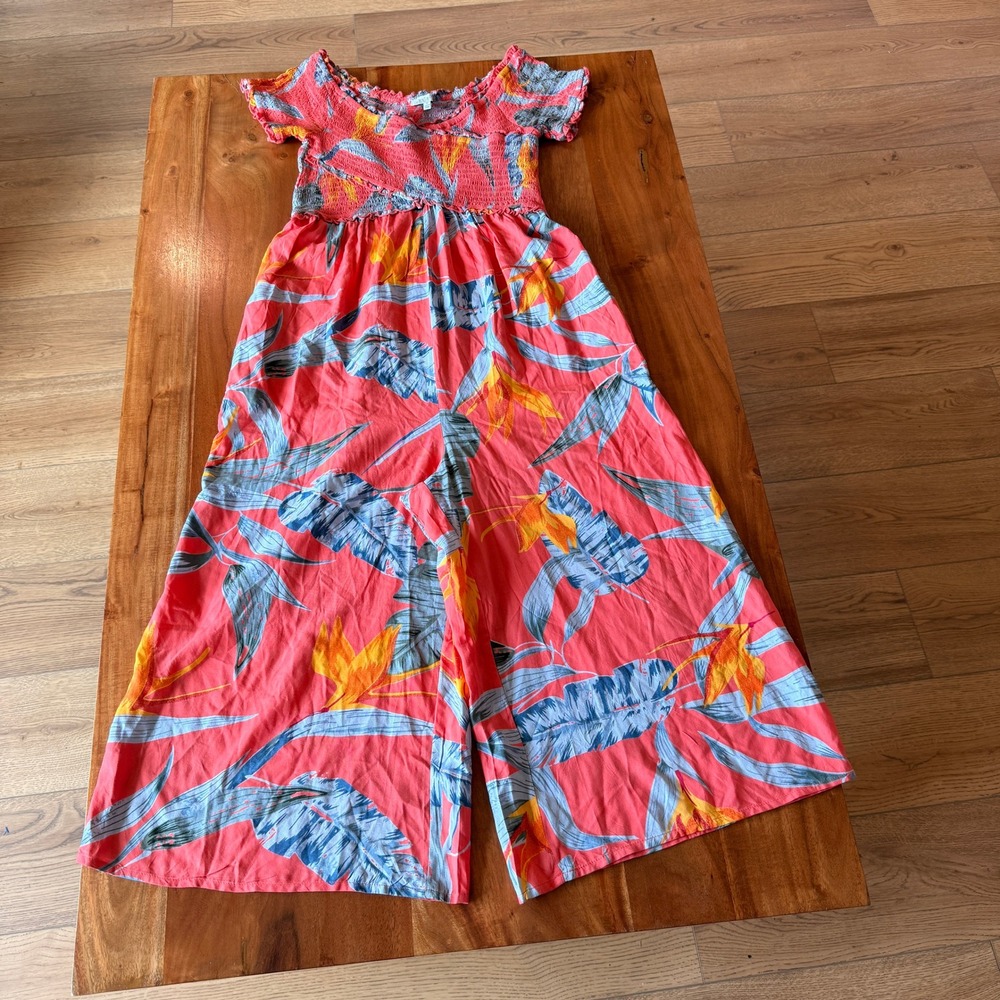Patrons‎ Of Peace Women's Coral Floral Wide Leg Jumpsuit Size M